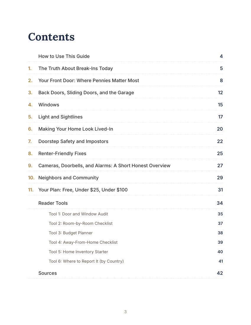 Book 1 contents page